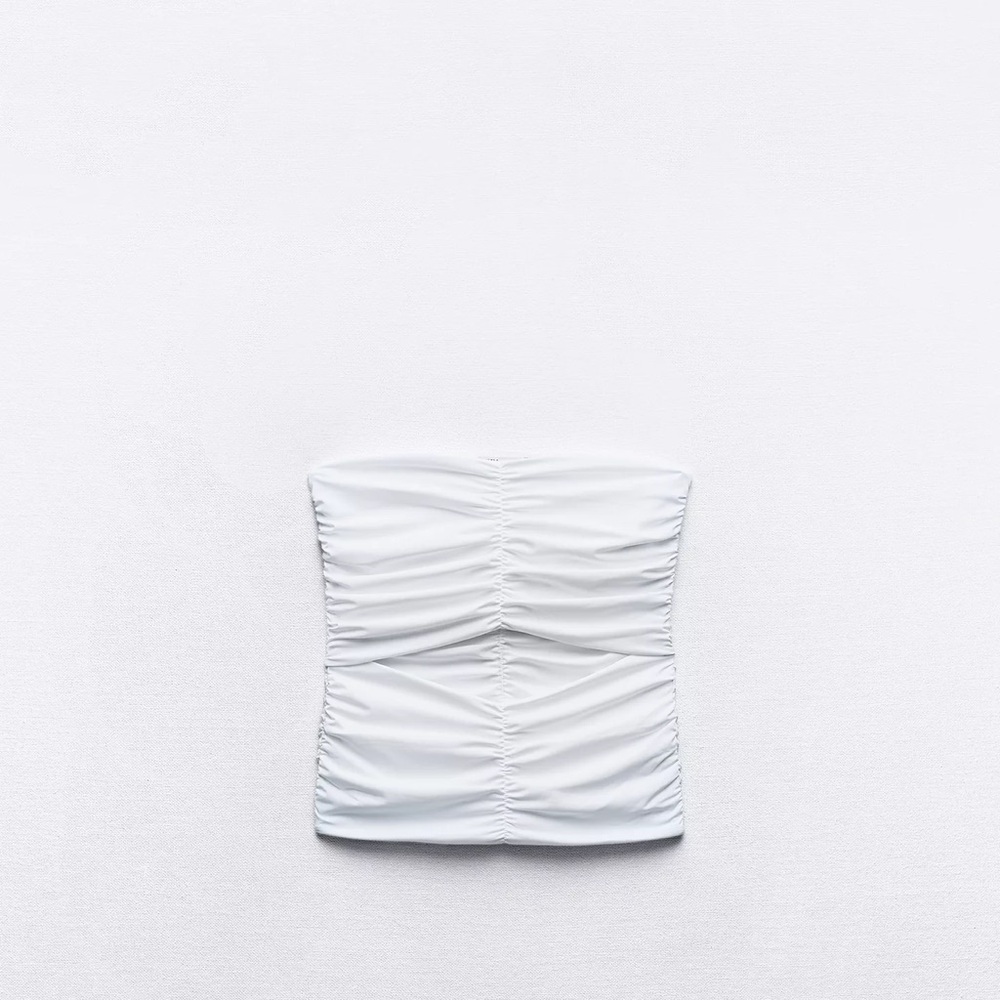 Zara- White Ruched cut out Strapless Top